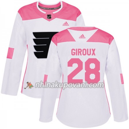 Philadelphia Flyers Dresy Claude Giroux 28 Bílá 2017-2018 Adidas Růžová Fashion Authentic - Dámské Philadelphia Flyers Dresy Claude Giroux 28 Bílá 2017-2018 Adidas Růžová Fashion Authentic - Dámské